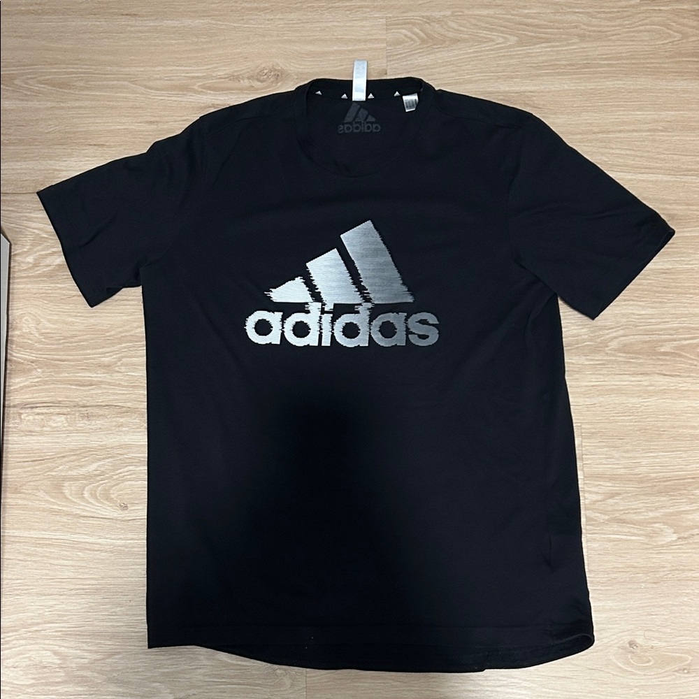 Adidas Men's Black Tee with Silver Logo